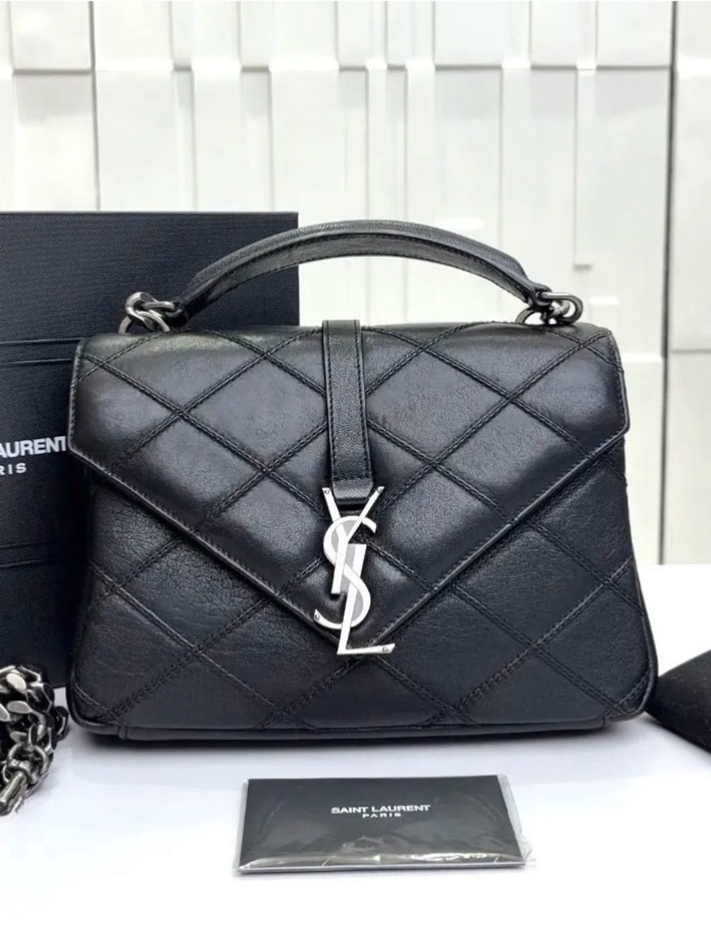 FILL SET YSL BLACK LEATHER COLLEGE BAG